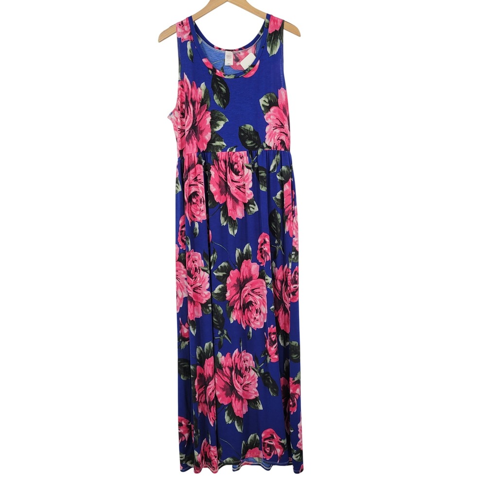 Blue Pink Floral Maxi Dress Women 3X Sleeveless Garden Party Wedding Cottagecore